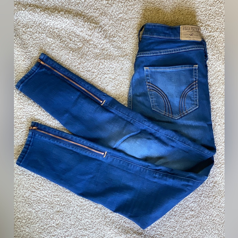💜Hollister crop high rise ankle zipper Dark Blue 7